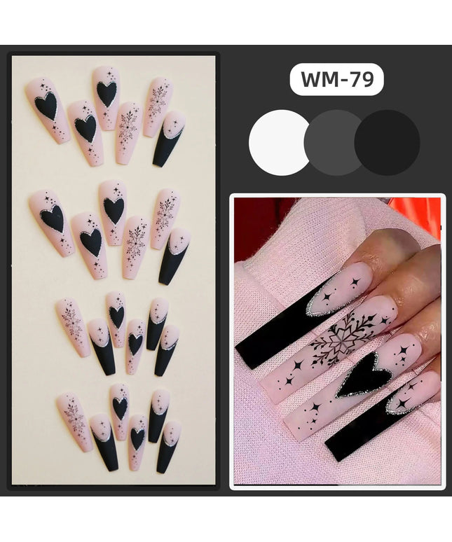 Ultra-long Matte Pink False Nail Sweet Cool Style Christmas Snowflake Artificial Nail for Women and Girl Party Activity