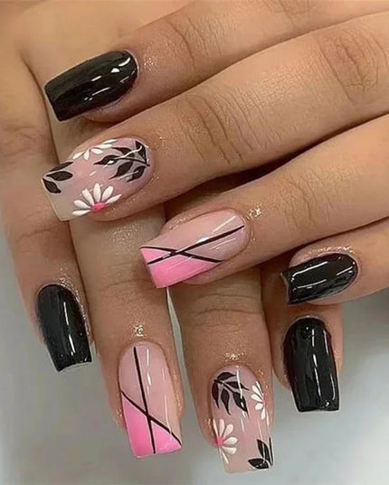 24Pcs/Set Acrylic Long Ballet Press on Nail Tips Coffin Wearing Reusable False Nails Art Colorful Glossy Fake Nails Artificial