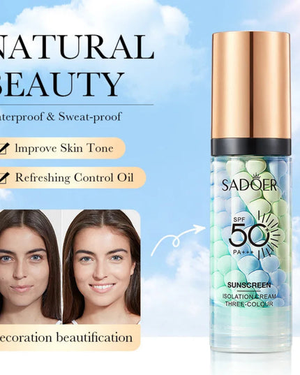 Face Makeup Primer Tri-color Cream Contour Color Isolation Waterproof Makeup Foundation Natural Makeup Base Cream 40g