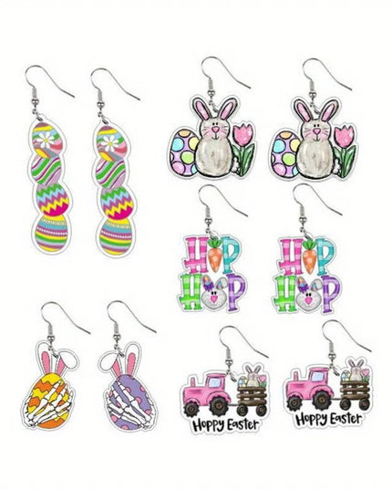 Cute Rabbit Easter Egg Carrot Truck Earrings Acrylic Cartoon Easter Dangle Earrings Spring Holiday for Women Girls Jewelry
