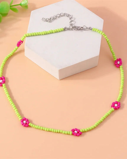 Aihua Bohemia Colorful Flower Seed Beads Necklace For Women Kids Friendship Necklace Summer Beach Party Jewelry Gifts