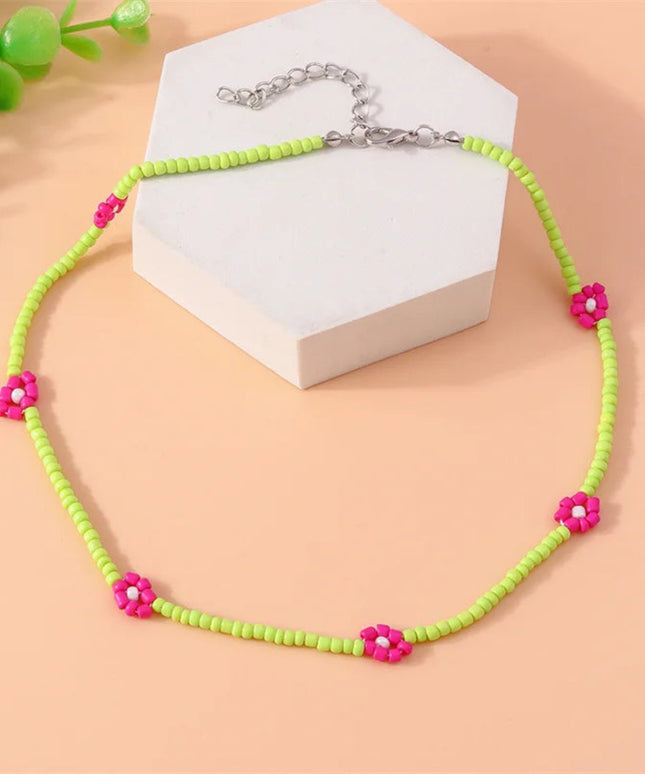 Aihua Bohemia Colorful Flower Seed Beads Necklace For Women Kids Friendship Necklace Summer Beach Party Jewelry Gifts