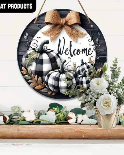 Wooden wall welcome sign wreath pumpkin design garden porch home decor yard sign fall harvest farmhouse style Holiday gifts