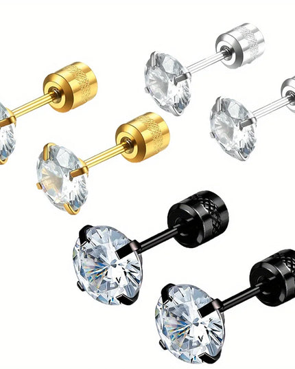 1 Pair Titanium Steel Spiral Earrings – Hypoallergenic Unisex Jewelry with Zircon Accents (Black/Silver/Gold)