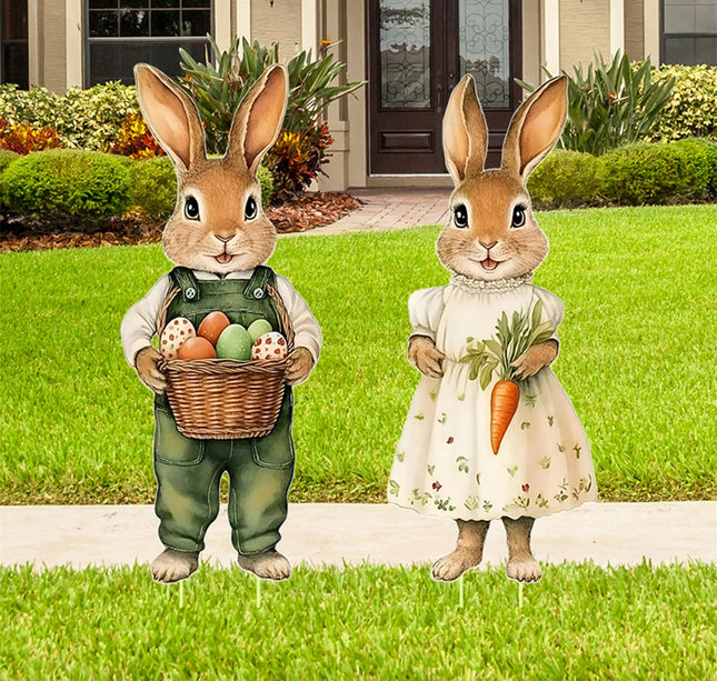 Springtime Bunny Garden Stakes Easter Yard Decorations Whimsical Outdoor Signs for Courtyard and Lawn Festive Spring