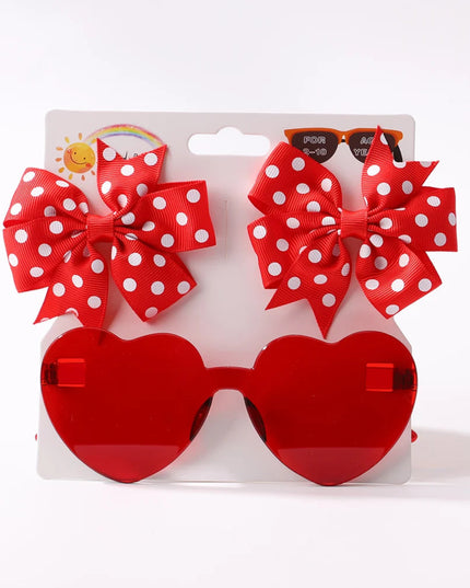 3Pcs/Pack Solid Dot Hair Bows Clip Girls Boutique Bowknot Hair Clips Kids Colorful Heart Sun Glasses Children Hair Accessories