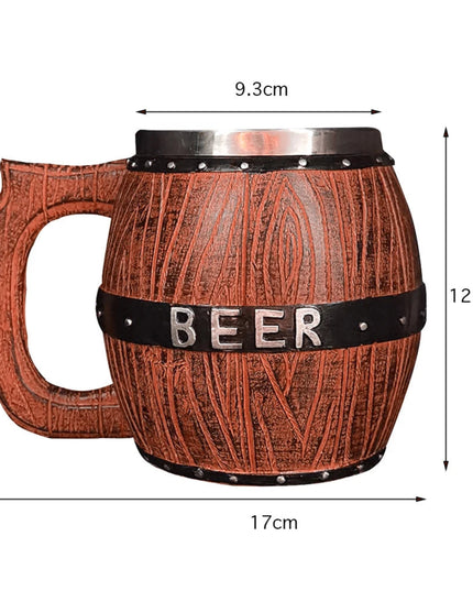 Stainless Steel Wooden Barrel-Shaped Beer Mug Large Capacity Bar Party Wine Utensils  Washable Reusable Beer Mug