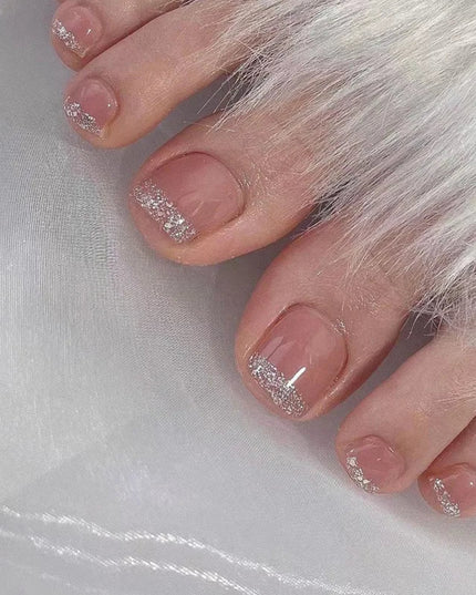 24pcs/set short square teo nails Colorful Flower summer fake nail tips glitter rhinestones floral press on false nail art kit