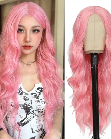 Synthetic Long Lace Ombre Blonde Wavy Wig for Women 26 Inch Middle Part Curly Natural Looking Heat Resistant Fiber for Daily