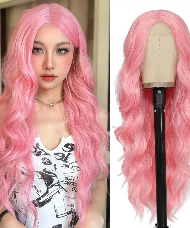 Synthetic Long Lace Ombre Blonde Wavy Wig for Women 26 Inch Middle Part Curly Natural Looking Heat Resistant Fiber for Daily