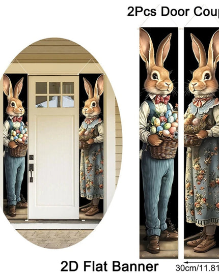 2pcs Happy Easter Bunny Door Banners Polyester Easter Egg Holiday Flags for Outdoor Indoor Spring Holiday Easter Decoration 2026