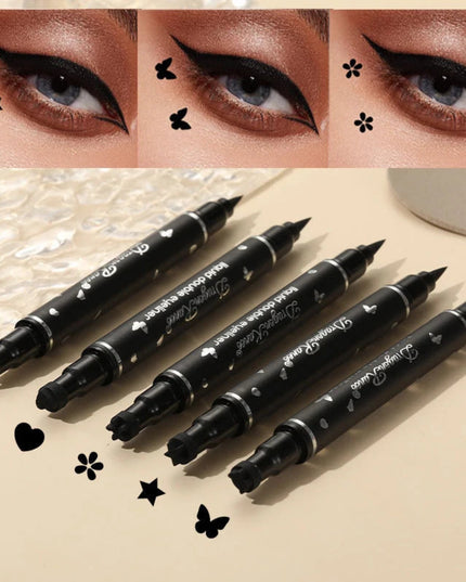 2 IN 1 Butterfly Seal Eyeliner Pen Star Moon Stamp Long-Lasting Waterproof Black Liquid Eye Liner Pencil Eyes Makeup Cosmetic