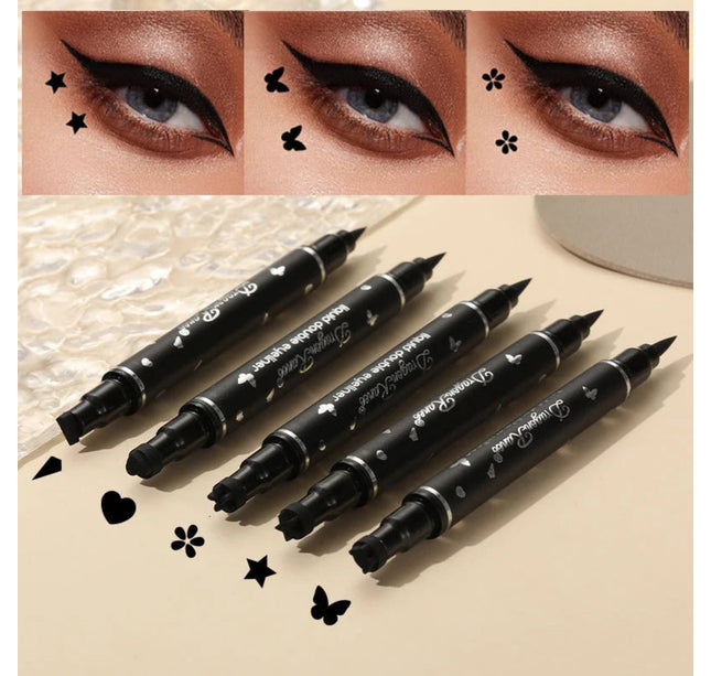 2 IN 1 Butterfly Seal Eyeliner Pen Star Moon Stamp Long-Lasting Waterproof Black Liquid Eye Liner Pencil Eyes Makeup Cosmetic
