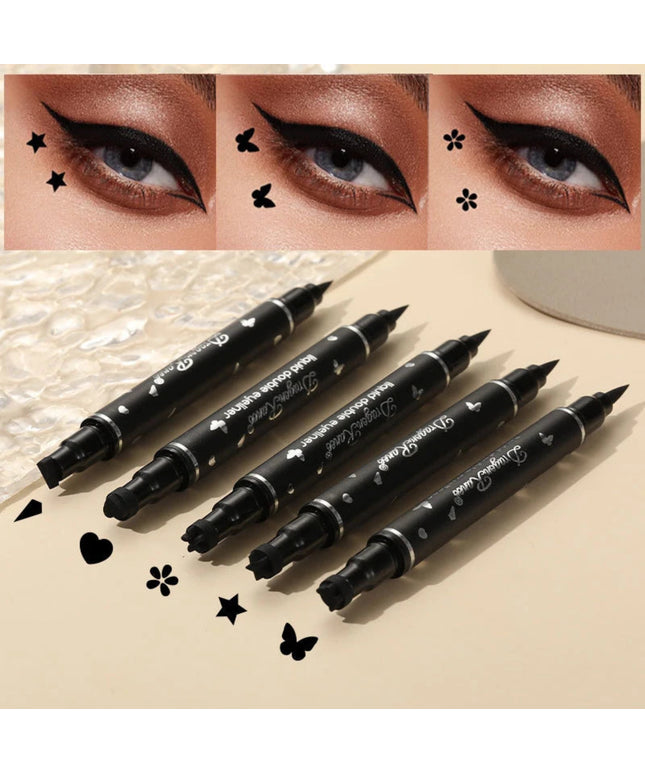 2 IN 1 Butterfly Seal Eyeliner Pen Star Moon Stamp Long-Lasting Waterproof Black Liquid Eye Liner Pencil Eyes Makeup Cosmetic
