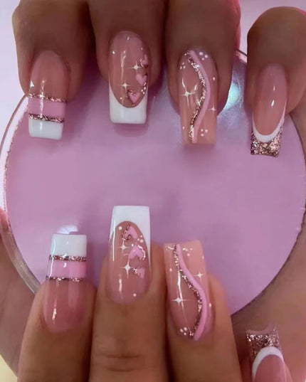 Fashion Colorful Butterfly False Nail Tips With Designs French Coffin Manicure Middle Long Ballerina Fake Nails Set Press on Nai