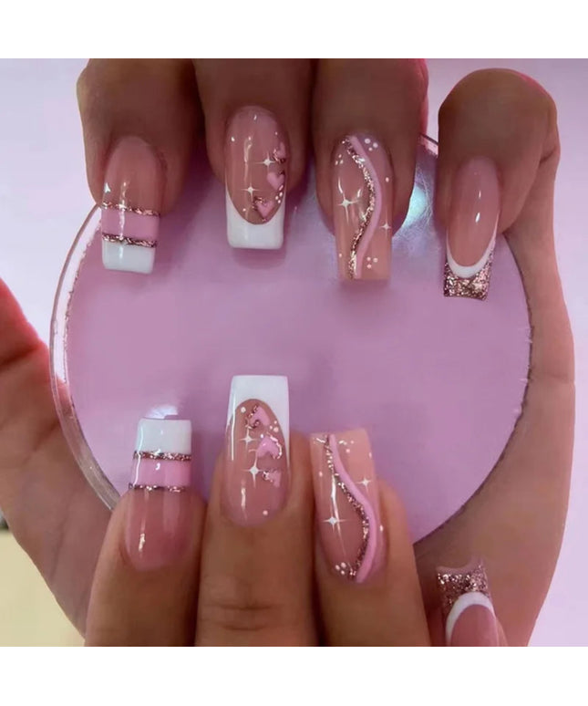 Fashion Colorful Butterfly False Nail Tips With Designs French Coffin Manicure Middle Long Ballerina Fake Nails Set Press on Nai