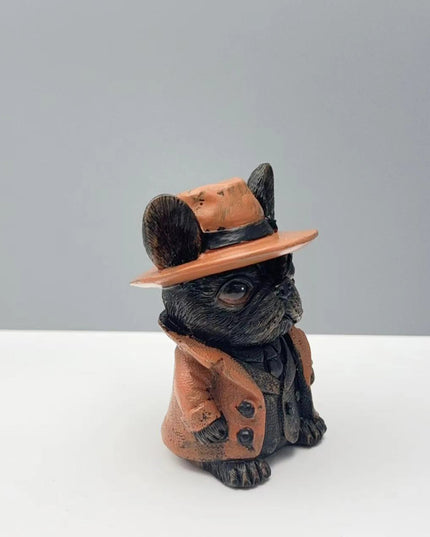 Gothic Halloween Small Dog Figurine with Witch Hat and Jacket Spooky Statue for Shelf Decor and Display