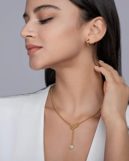 JIUZUAN Moissanite Y-Shape Necklace, S925 Silver, 18K Gold Plated, Elegant Jewelry for Women, Perfect Xmas Gift