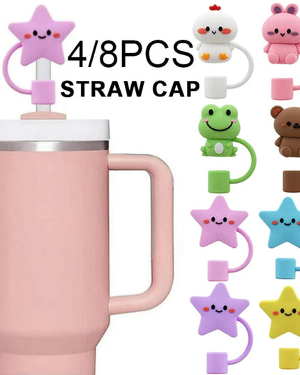 Straw Cover Cap Silicone Straw Topper Dust Proof 4pcs/8pcs Straw Plug Set Cute Cartoon Party Decor Suitable for 10mm Straws