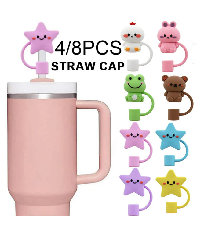 Straw Cover Cap Silicone Straw Topper Dust Proof 4pcs/8pcs Straw Plug Set Cute Cartoon Party Decor Suitable for 10mm Straws