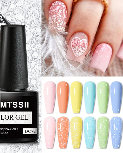 7ml Snowflake Gel Nail Polish UV LED Semi Permanent Milky White Pink Glitter Snow Sequins Gel Nails Art Design Varnish Manicure