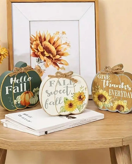 Set of 4 Harvest Season Wooden Signs Autumn Leaves Acorn Table Centerpiece Thanksgiving Home Decorations