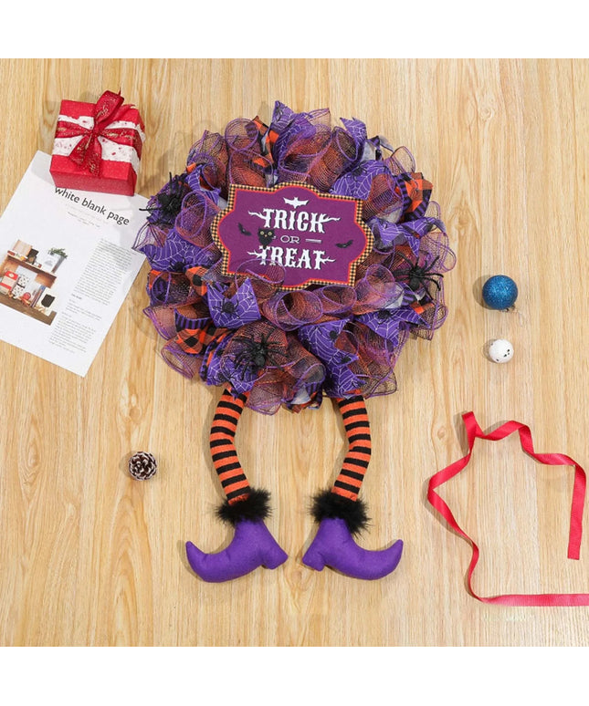 Cute Halloween Wreath Decor Purple Mesh Stripe Leg Window Hanging Wreaths For Home Front Door Xuan-us
