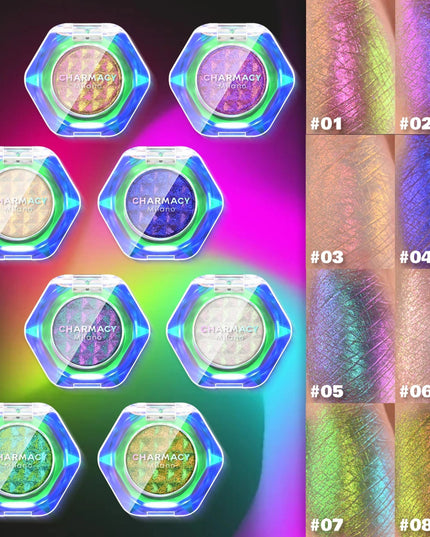 CHARMACY Multichrome Eyeshadow Palette 8 Colors Shimmer Waterproof Long-lasting Professional Eye Shadow Cosmetic Makeup