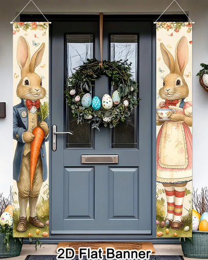 2pcs Happy Easter Bunny Door Banners Polyester Easter Egg Holiday Flags for Outdoor Indoor Spring Holiday Easter Decoration 2026