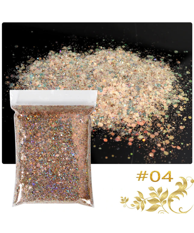 50G/Bag Holographic Mixed Hexagon Shape Chunky Nail Glitter Sequins Sparkly Flakes Slices Manicure Body/Eye/Face Glitter TCF2335