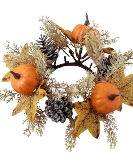 Fall Candle Ring 9.8Inch Maple Leaves Harvest Day Wreath Ring Holder Small Wreath Pillar Candle Holder Farmhouse Wreath Festival