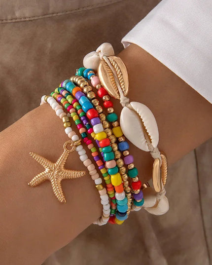 7Pcs Bohemian Shell Bracelet Set For Women Starfish Charm Rice Beads Wristband Bangle Girls Summer Beach Jewelry Accessories