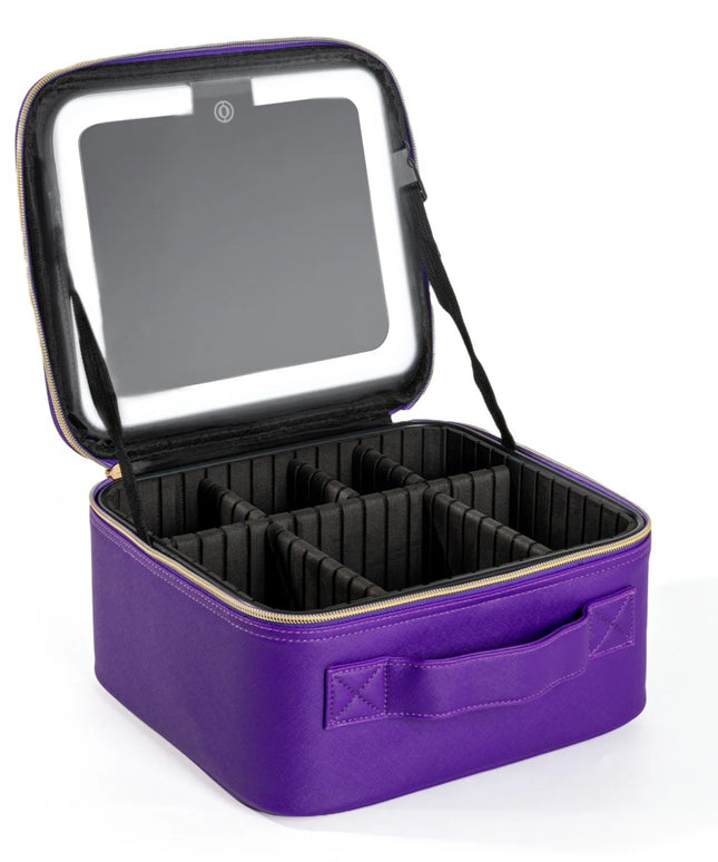 Makeup Bag With Mirror lamp,Travel Waterproof Necessary Beauty Brush Embroidery Tool Storage Cosmetic Case Portable Makeup Box