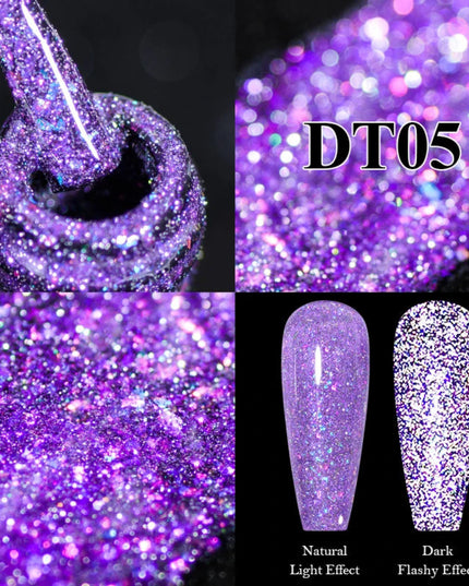 MEET ACROSS 7ml Reflective Glitter Gel Nail Polish Pink Green Purple Sparkling Soak Off UV Gel Polish for Manicure DIY Nail Art