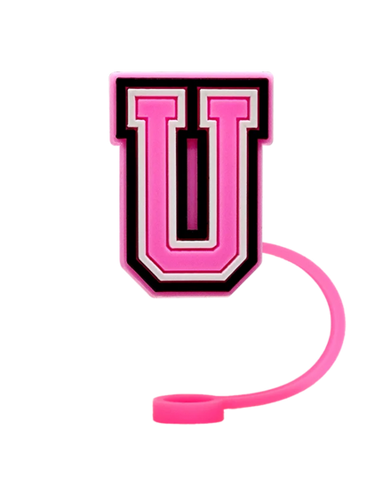10mm Pink Letter Straw Cover Caps 1PCS Accessories For Cups,Soft Silicone Alphabet Straw Topper Drinkware,Dustproof Straw Caps