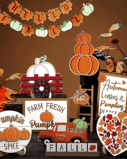 23 Piece Layered Tray Decoration Set Thanksgiving Pumpkin Maple Leaf Truck Decoration Decorative Party Supplies Home Decoration