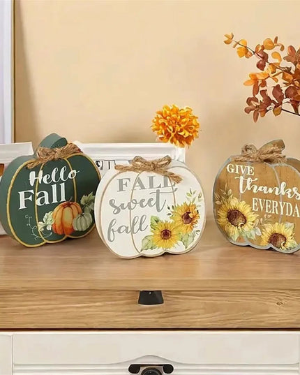 Set of 4 Harvest Season Wooden Signs Autumn Leaves Acorn Table Centerpiece Thanksgiving Home Decorations