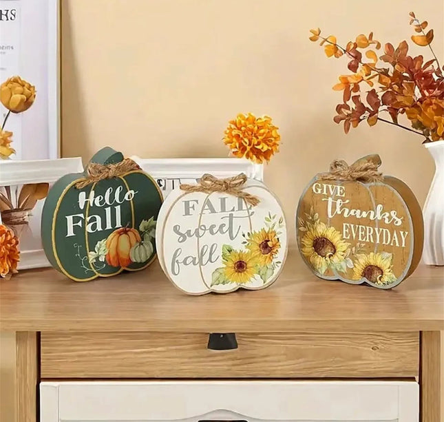 Set of 4 Harvest Season Wooden Signs Autumn Leaves Acorn Table Centerpiece Thanksgiving Home Decorations