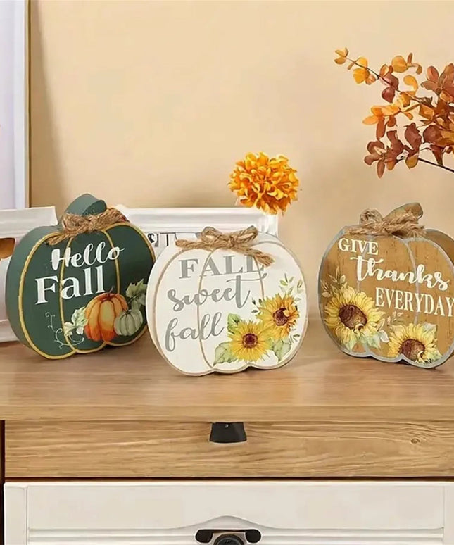 Set of 4 Harvest Season Wooden Signs Autumn Leaves Acorn Table Centerpiece Thanksgiving Home Decorations