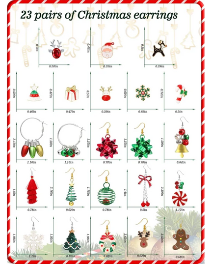 23 Pairs Christmas Earrings for Women Xmas Holiday Dangle Earrings Christmas Stud Tree Snowflake Bow Bells Light Earrings Bulk