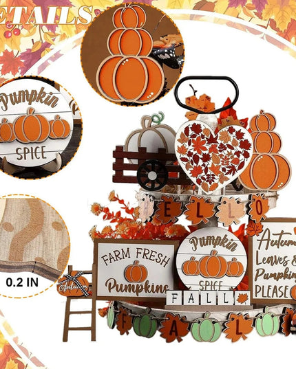 23 Piece Layered Tray Decoration Set Thanksgiving Pumpkin Maple Leaf Truck Decoration Decorative Party Supplies Home Decoration