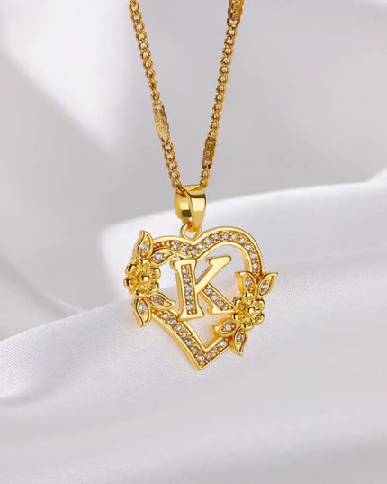 Heart Initial Letter Necklaces For Women Gold Color Stainless Steel Chain A-Z Alphabet Pendant Necklace Birthday Jewelry Gift