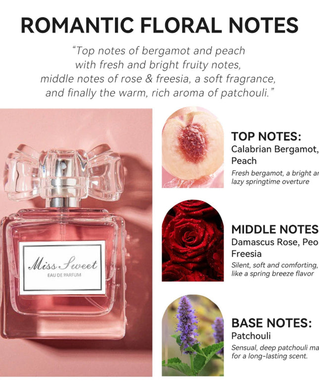 50ML 1.7FL.OZ Long-lasting Perfumes for Women, Romantic Floral Notes Eau de Parfum, Peach, Bergamot, Rose, Patchouli Fragrance