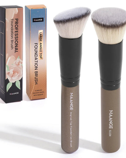 MAANGE 2PCS Foundation Makeup Brush Set Flat Angled Kabuki Powder Blush Brush For Liquid Soft Bristles Cosmetic Makeup Tools