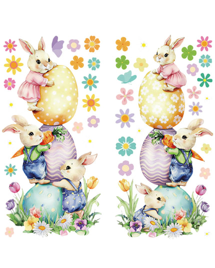 Easter Bunny and Chick Window Clings Spring Flowers Easter Egg Window Decals for Home Holiday Decorations