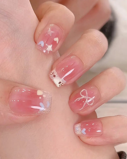 24pcs French Press on Nails Red Love Pattern False Nails Wearable Stick-on Nails Fake Nail Uñas Postizas Накладные Ногти 네일팁