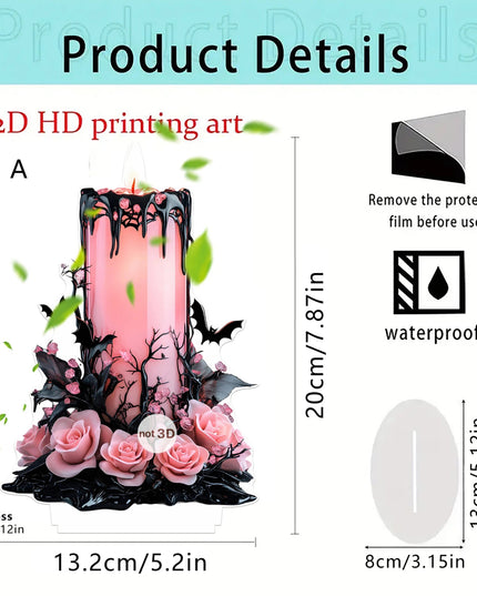 Spooky Halloween Acrylic Table Decor Set with 2D Flat Candle Moon Witch Eyeball and Fallen Angel Figurines for Home Décor