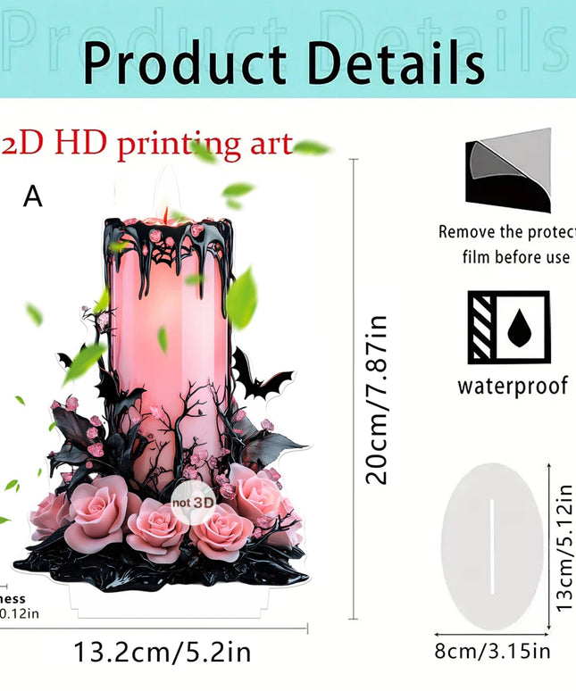 Spooky Halloween Acrylic Table Decor Set with 2D Flat Candle Moon Witch Eyeball and Fallen Angel Figurines for Home Décor
