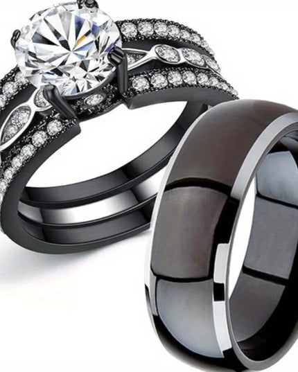 Fashionable Couple Ring, Inlaid with Cubic Zirconia for Men's and Women's Engagement Jewelry, Holiday Gift Giving Wedding