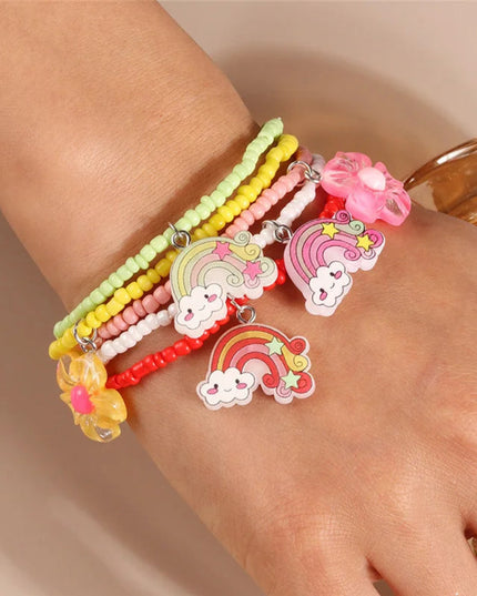 Aihua Cute Girls Purple Butterfly Seed Beaded Bracelet Set Handmade Kids Teen Friendship Best Friends Gifts Jewelry Sets